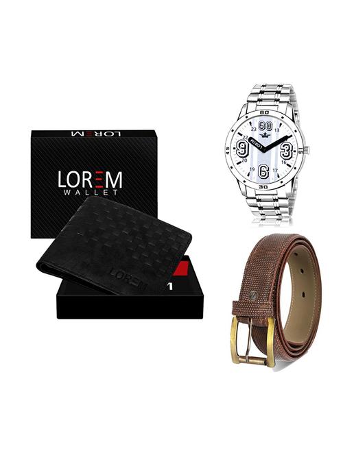 belt, wallet & watch leatherette gift combo - 19271948 - Very Small Image - 1