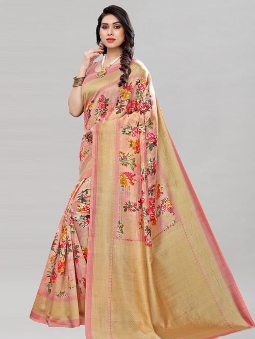 pink printed woven saree with blouse - 19280190 - Very Small Image - 1