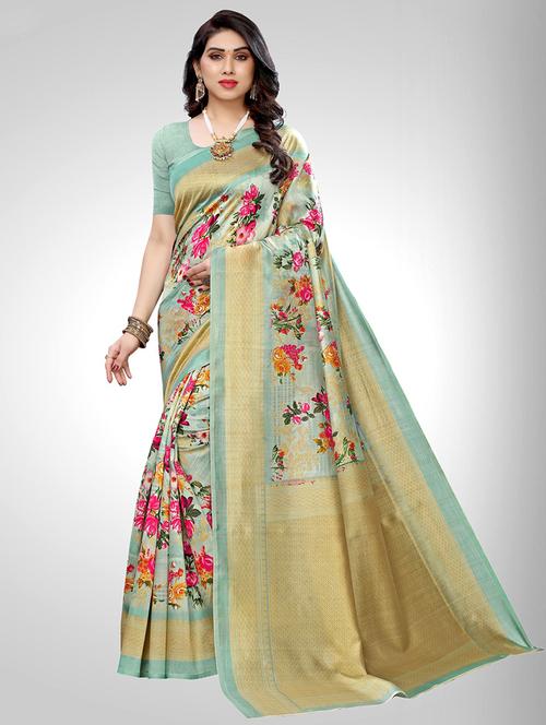light blue printed woven saree with blouse - 19280191 - Very Small Image - 1