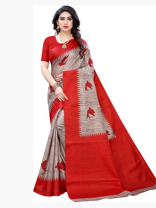 grey printed woven saree with blouse - 19280192 - Very Small Image - 1