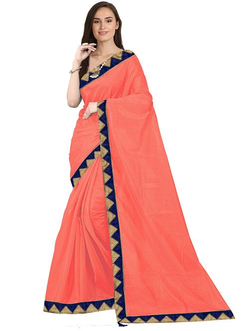 peach solid bordered saree with blouse - 19280745 - Very Small Image - 1