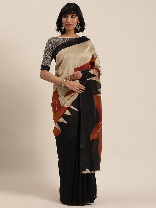 women's floral black colored saree with blouse - 19281463 - Very Small Image - 1