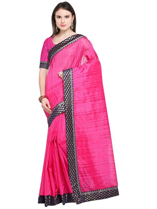 pink contrast bordered saree with blouse - 19281567 - Very Small Image - 1