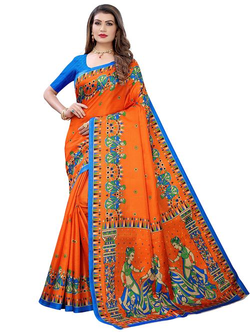 orange ethnic motif saree with blouse - 19281677 - Very Small Image - 1