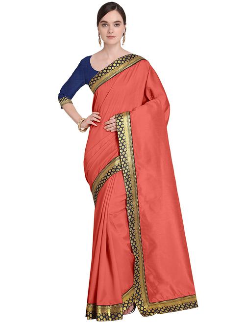 orange solid bollywood saree with blouse - 19281869 - Very Small Image - 1