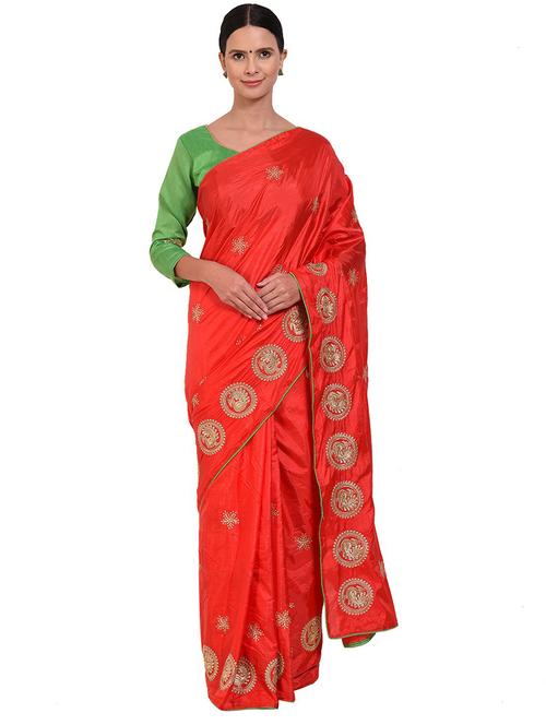 red embellished bollywood saree with blouse - 19281947 - Very Small Image - 1