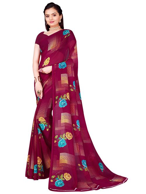 women's printed purple colored saree with blouse - 19282235 - Very Small Image - 1