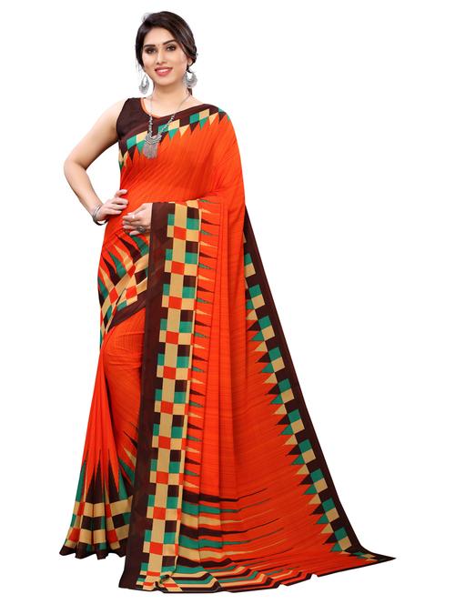 orange self design bollywood saree with blouse - 19283388 - Very Small Image - 1
