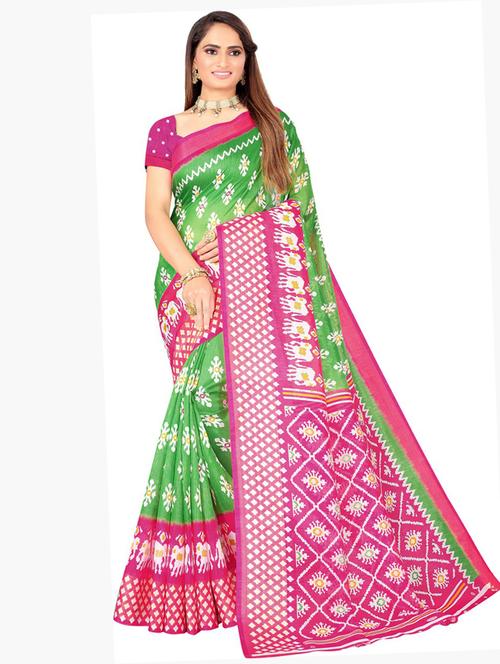 women's printed green colored saree with blouse - 19283513 - Very Small Image - 1