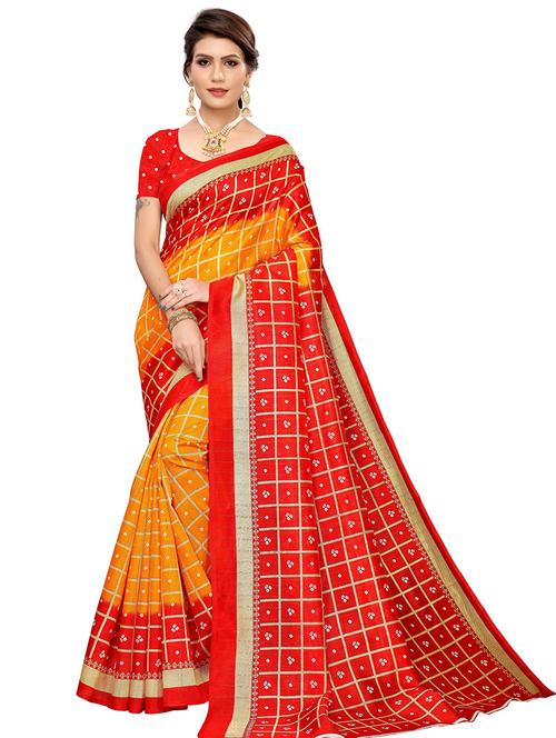 orange self design bollywood saree with blouse - 19283514 - Very Small Image - 1