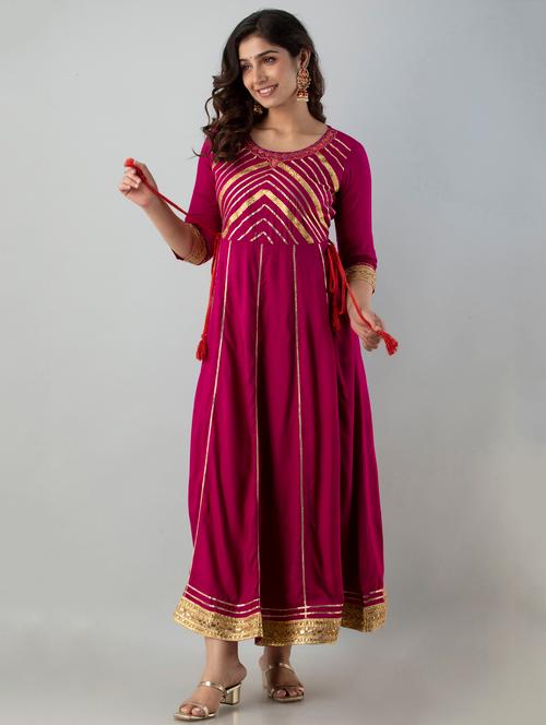 embellished rayon anarkali kurta - 19283865 - Very Small Image - 1