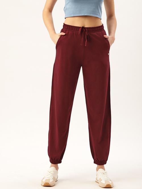 maroon cotton blend track pant - 19285129 - Very Small Image - 1