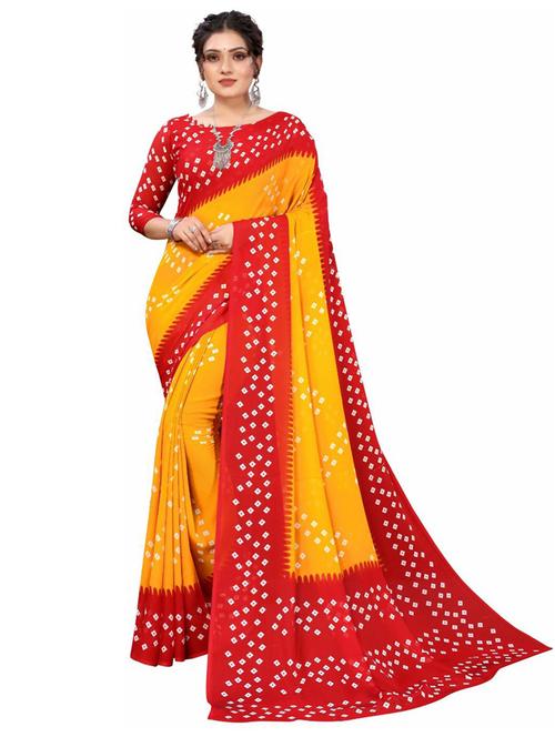 yellow bandhani bollywood saree with blouse - 19285304 - Very Small Image - 1