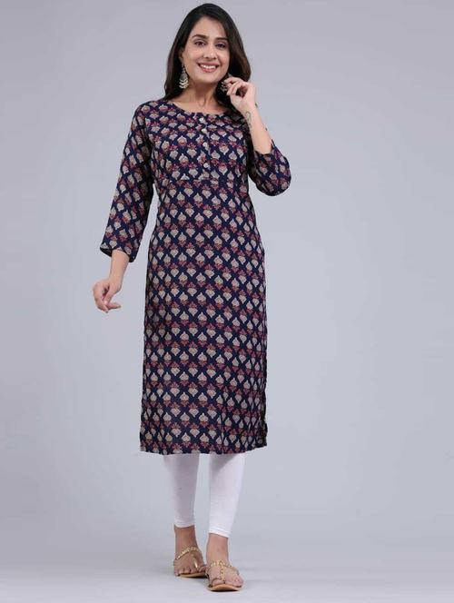 self design cotton blend straight kurta - 19285538 - Very Small Image - 1