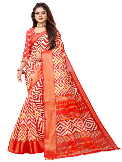 ethnic motif printed saree with blouse - 19285667 - Very Small Image - 1