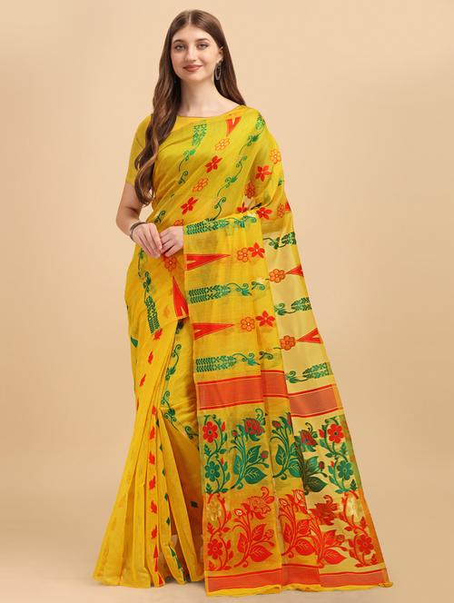 ethnic motif woven saree with blouse - 19285683 - Very Small Image - 1
