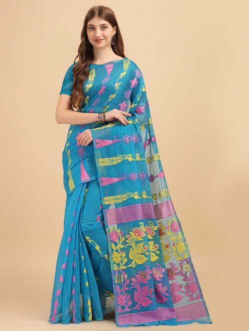 ethnic motif woven saree with blouse - 19285686 - Very Small Image - 1