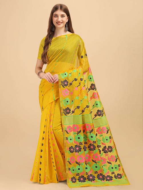 floral motif woven saree with blouse - 19285705 - Very Small Image - 1