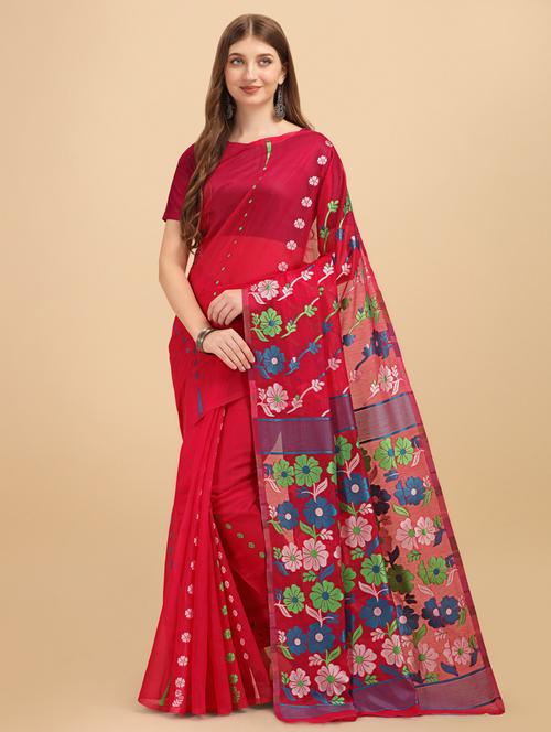 floral motif woven saree with blouse - 19285707 - Very Small Image - 1