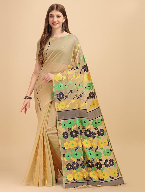 floral motif woven saree with blouse - 19285711 - Very Small Image - 1