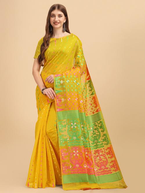 ethnic motif woven saree with blouse - 19285712 - Very Small Image - 1