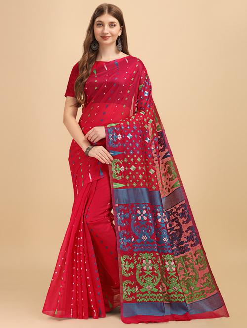 ethnic motif woven saree with blouse - 19285714 - Very Small Image - 1