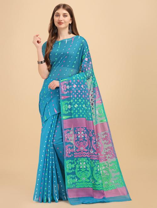 ethnic motif woven saree with blouse - 19285715 - Very Small Image - 1