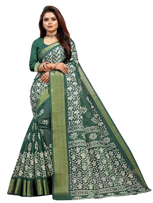 green cotton blend bandhani saree with blouse - 19285782 - Very Small Image - 1