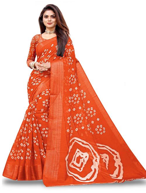 orange cotton blend bandhani saree - 19285790 - Very Small Image - 1