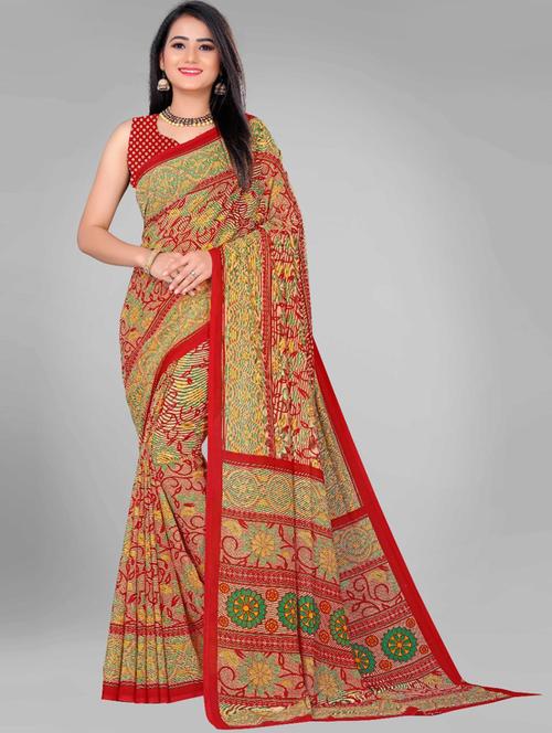 red printed saree - 19285828 - Very Small Image - 1