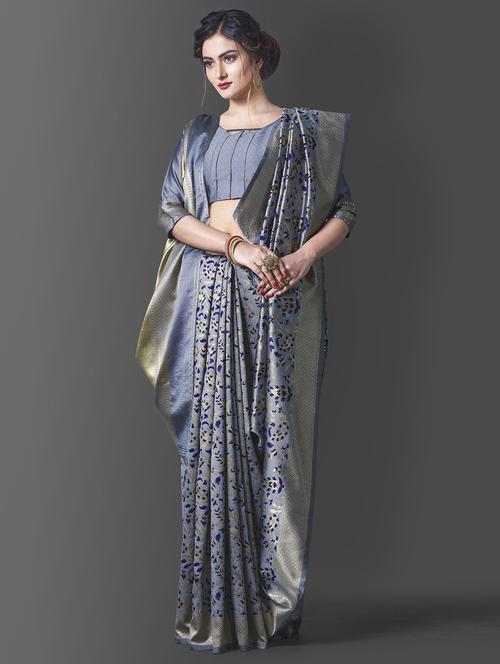 self design banarasi saree with blouse - 19285870 - Very Small Image - 1