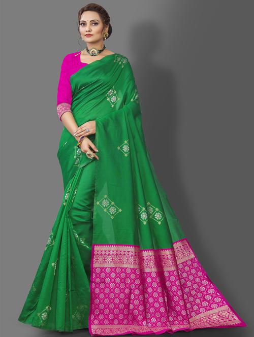 green cotton silk banarasi saree with blouse - 19285878 - Very Small Image - 1