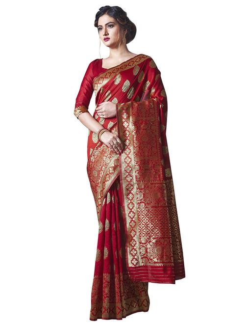 red cotton silk banarasi saree - 19285888 - Very Small Image - 1
