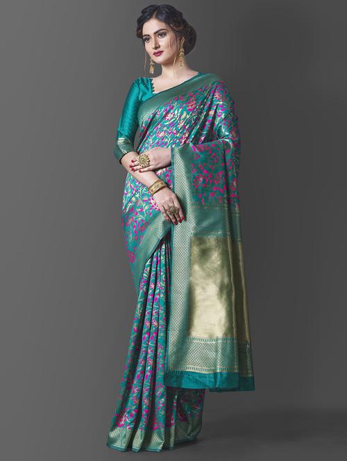 self design banarasi saree with blouse - 19285900 - Very Small Image - 1