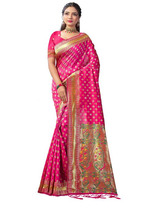 pink cotton silk kanjivaram saree with blouse - 19285904 - Very Small Image - 1