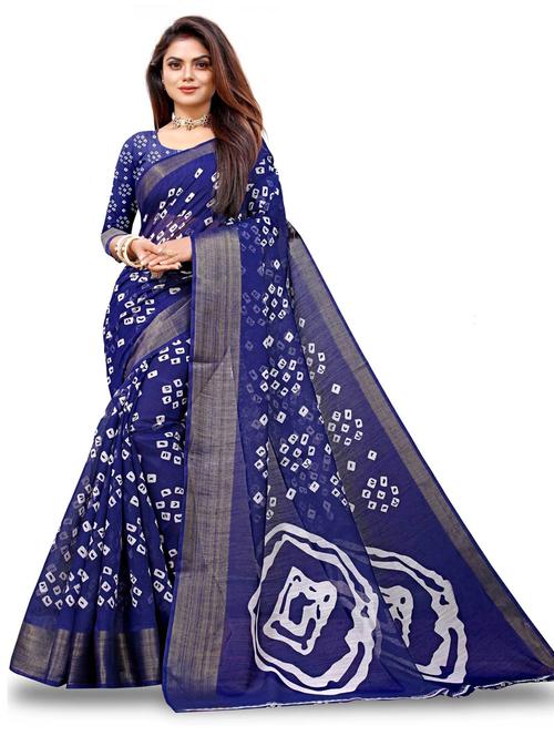 dark blue cotton blend bandhani saree with blouse - 19285919 - Very Small Image - 1