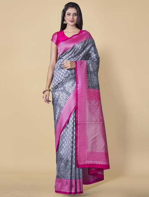 grey silk blend kanjivaram saree with blouse - 19285936 - Very Small Image - 1
