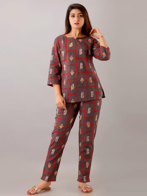 women printed night suit set - 19286268 - Very Small Image - 1