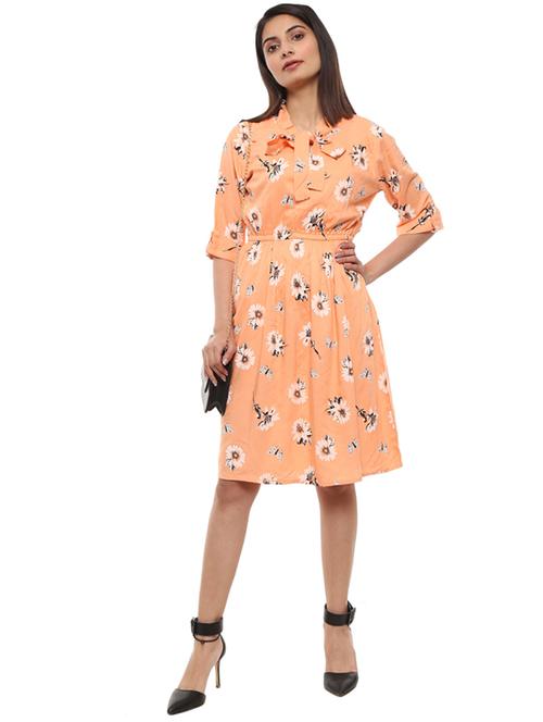pink printed fit & flare dress - 19286865 - Very Small Image - 1