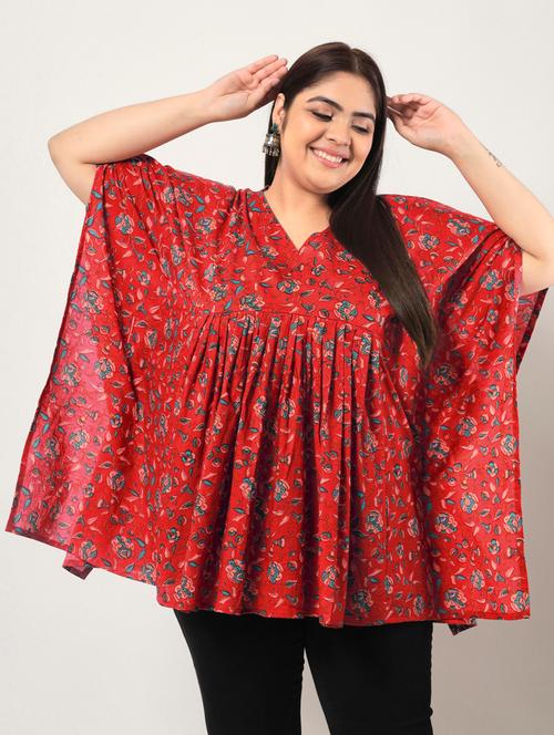 red printed kaftan top - 19287344 - Very Small Image - 1