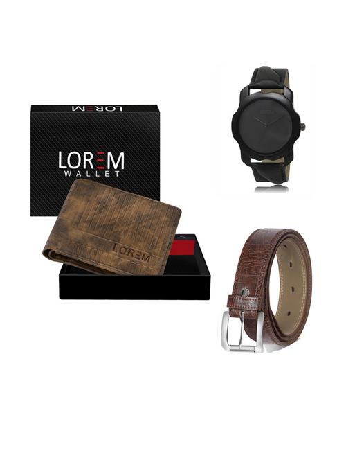 belt, wallet & watch leatherette gift combo - 19292334 - Very Small Image - 1