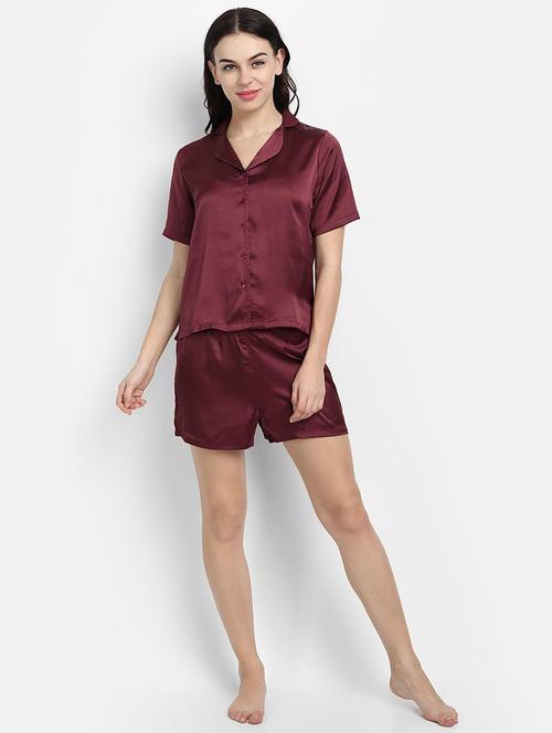 red satin shorts night suit set - 19293964 - Very Small Image - 1