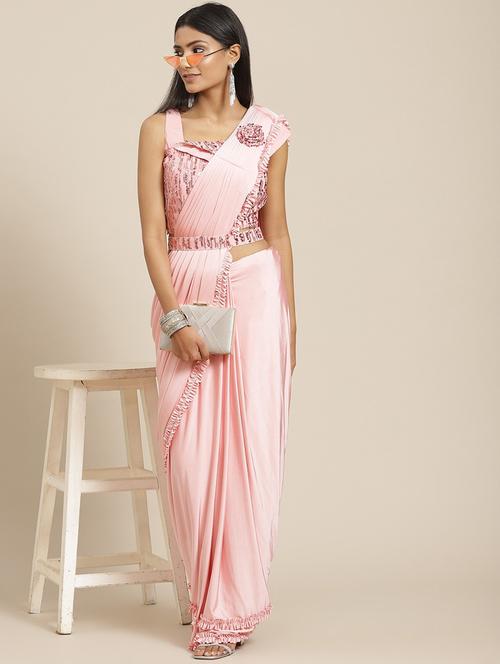 women's self design rosewater colored saree with blouse - 19294067 - Very Small Image - 1