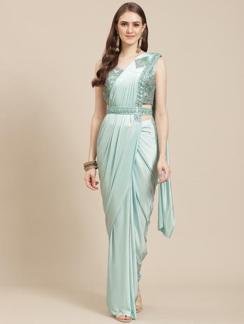 women's self design light blue colored saree with blouse - 19294116 - Very Small Image - 1