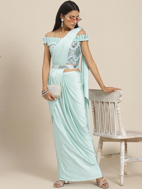 women's solid light blue colored saree with blouse - 19294161 - Very Small Image - 1