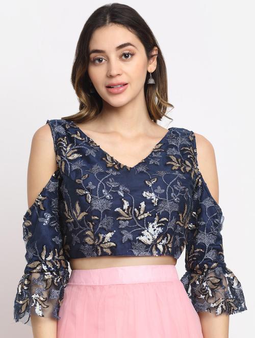 blue velvet embroidered blouse - 19294349 - Very Small Image - 1