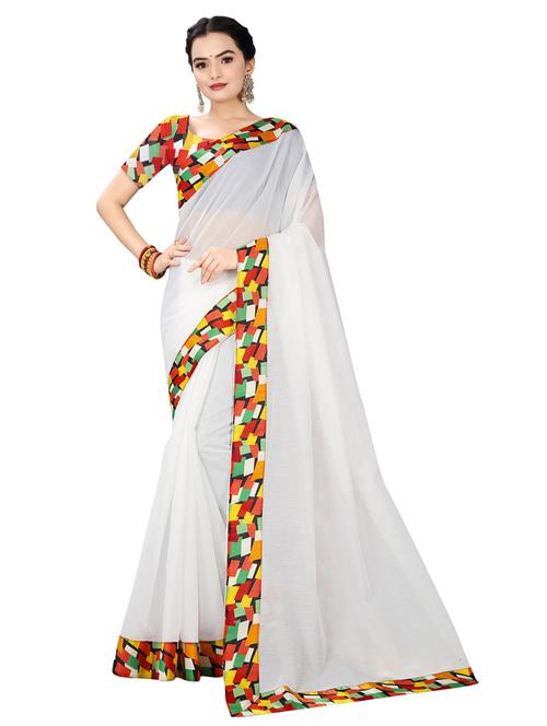 contrast bordered woven saree with blouse - 19295913 - Very Small Image - 1
