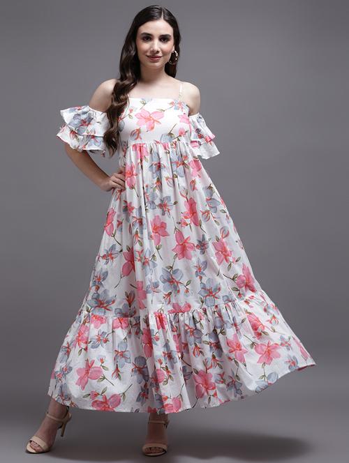 pink printed flared dress - 19296256 - Very Small Image - 1