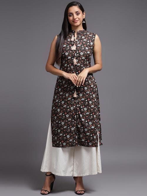 mandarin collar printed straight kurta - 19296279 - Very Small Image - 1