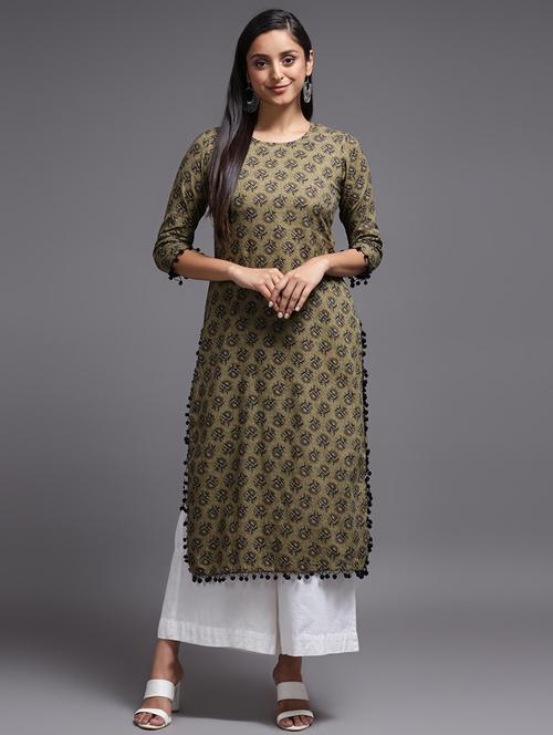 round neck printed straight kurta - 19296281 - Very Small Image - 1